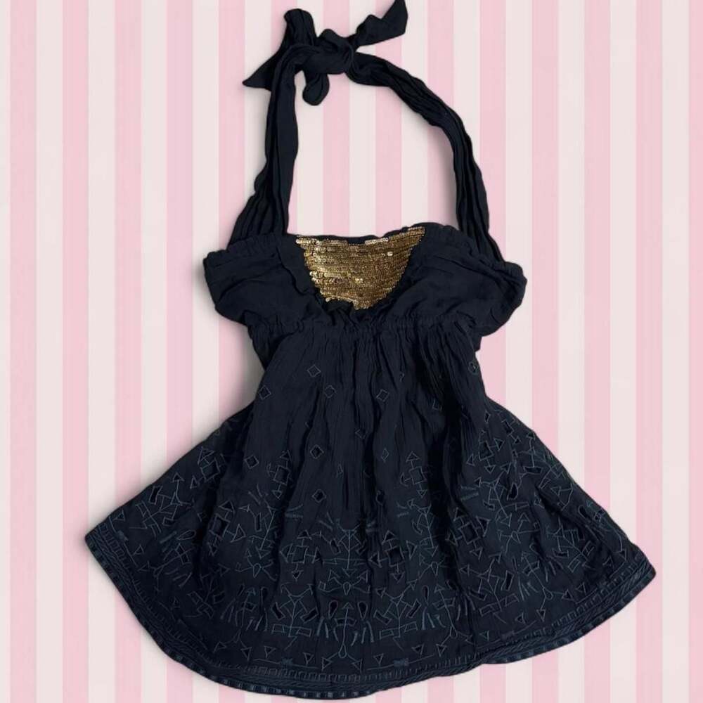 Abercrombie & Fitch Navy Blue Sequin Halter Top